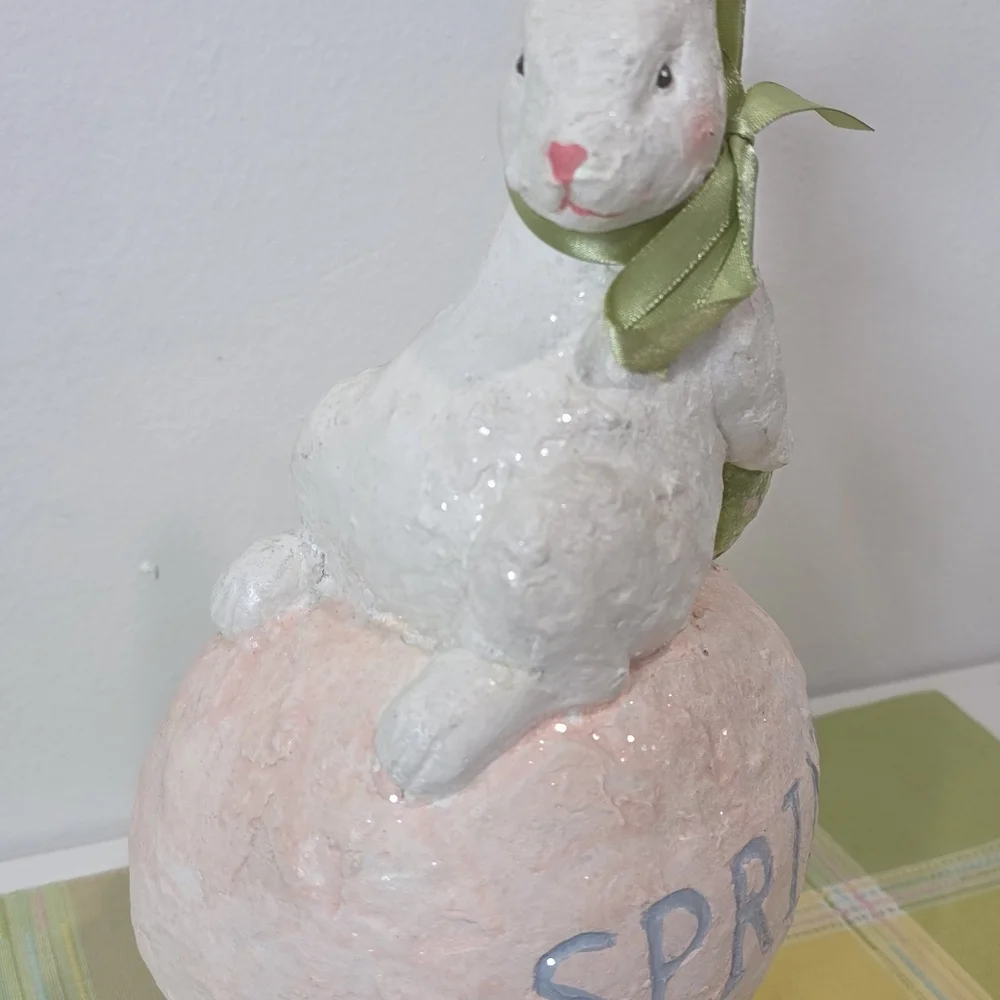 Spring Bunny Figurine with Pink and Green Accents - Picture 2 of 5